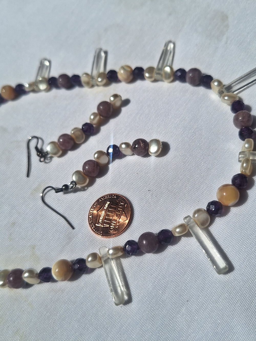 Amethyst and Fresh water Pearl Beaded Necklace And Matching Earring - Set!